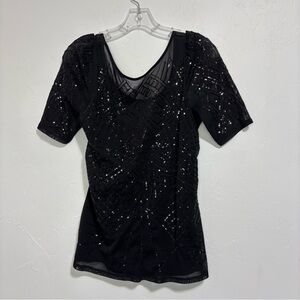 White House Black Market WHBM Elegant Black Sequin Women's Top Medium